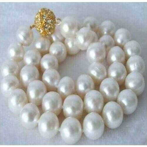 NATURAL CULTURED 9-10MM White Akoya Pearl Necklace 17 18"