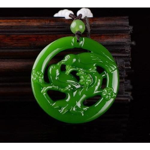 Natural Jade Yellow Hand Carved Magpie Pendant Fashion Boutique Jewelry Mens and Womens Eyebrow Necklace Gift Accessories