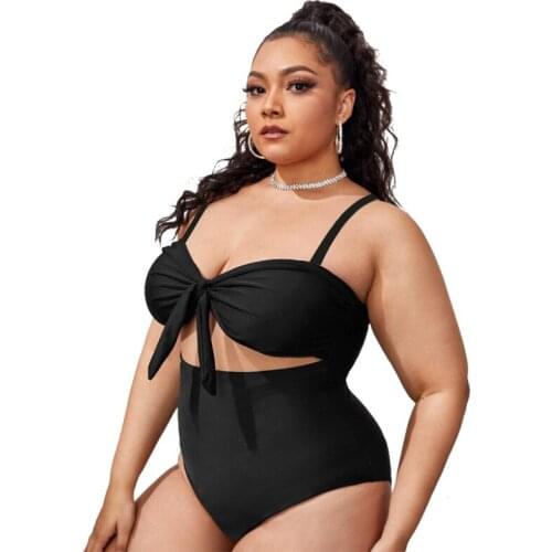 2021 New Black One Piece Bikini Set Skinny Swimsuit Big Size Fat Girl Woman High Waist Bikini Swimwear Beach 4xl SW188