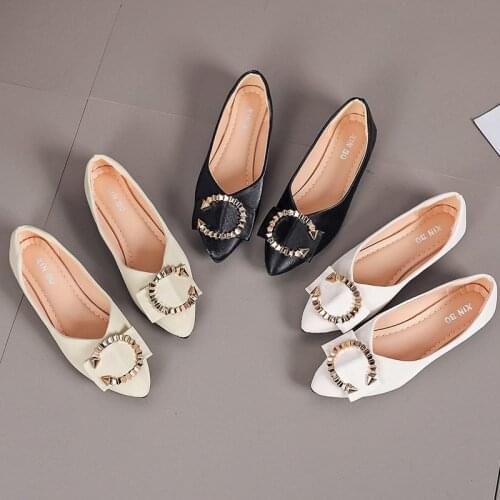 NEW STYLE WOMEN THIN SHOES ICCLEK 2021 SPRING FASHION METAL BUCKLE POINTED TOE SHOES FOR LADIES COMFORTABLE BREATHABLE SHOES