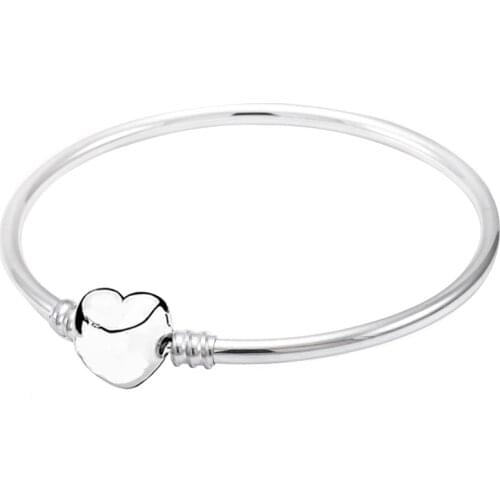 Original Love Heart Shape Clasp Decorated Bangle Bracelet Fit 925 Sterling Silver Bead Charm Bangle DIY Europe Jewelry