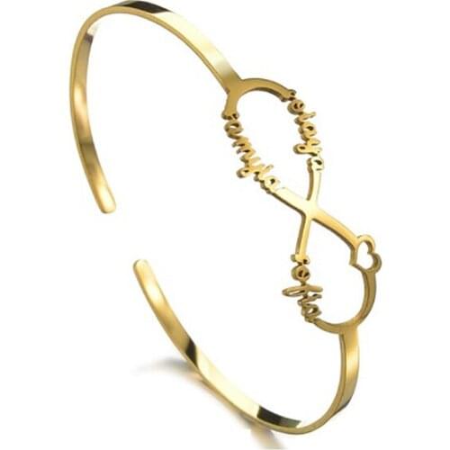 Personalized Custom Infinity Name Plate Adjustable Cuff Bangles Gold Plated Women Girls Jewelry Stainless Steel Charm Bracelets