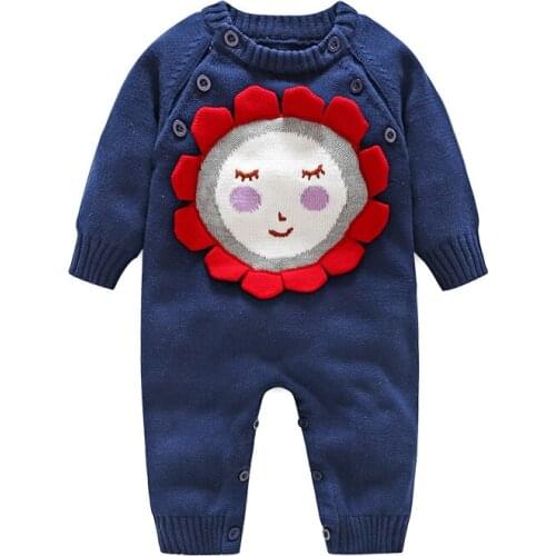 Toddler Christmas Baby Cartoon sun flower Rompers Newborn Knitted Unisex Cotton Boys Girls Autumn Outwear Costume