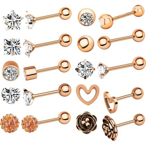10 Pairs Crystal Labret Piercing Lot Flower Tragus Piercing Earring Set Conch Piercing Ring Bulk Helix Piercing Earring Tragus