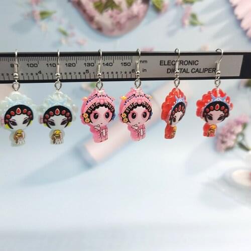 1Pair Korea Chinese Beijing Opera Personality Earrings Girl Cute Resin Pendant Earring Handmade Creative Jewelry EC321