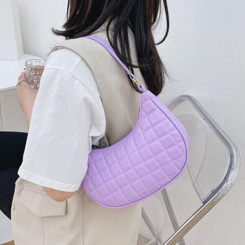Lattice Pattern Shoulder Bags For Women 2021 Soft PU Leather Underarm Bags Casual Ladies Hobos Half Moon Handbags And Purses