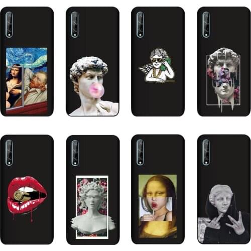 QAQsam Silicone 6.3 inches For Huawei Y8p AQM-LX1 Case Cartoon Statue Abstract Art Painted Soft TPU Back Cover Capa Fundas
