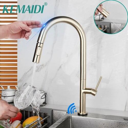KEMAIDI Smart Sensor Kitchen Sink Faucets Auto Touch Hot Cold Water Mixer Tap Pull Out Crane Automatic Stainless Steel Taps