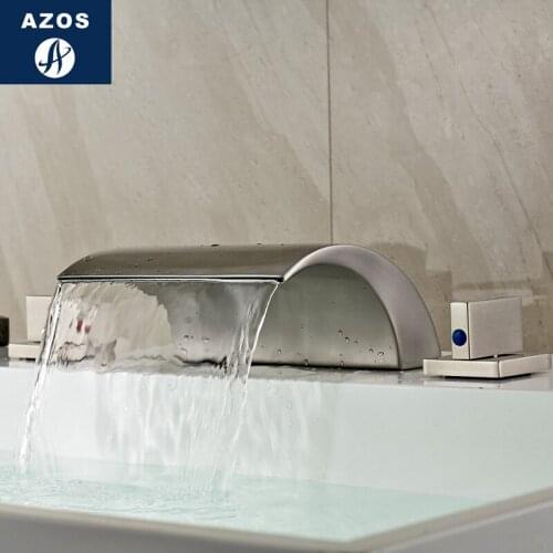 Azos Split FaucetWaterfall Waterfall Brass Nickel Brushed Cold and Hot Switch Bathroom Shower Room Basin Double Handle Three Ho