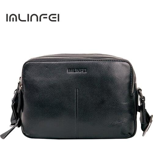 IMLINFEI Genuine Leather Bag for Men Leather Single Shoulder Bag Business Casual Bag Double Zipper Small Crossbody Bag