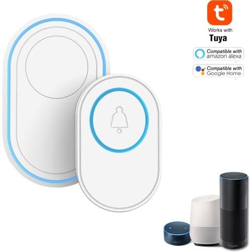 Tuya Alarm Host with Wireless WIFI Doorbell Function Doorbell Kit 1PCS Outdoor Doorbell 1PCS Indoor Chime With LED 58 Ringtones