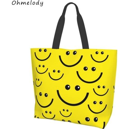 New Smile Face Womens Summer Beach Tote Bag Ladies Shoulder Bag Handbag Foldable Shopping Bags Travelling Totes