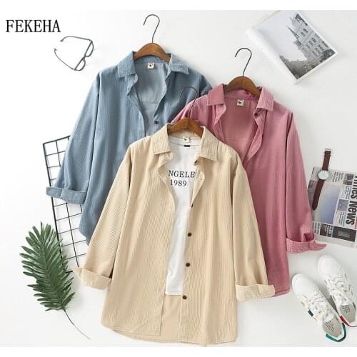 Autumn Corduroy Shirts Women Blouses Long Sleeve Causal Lady Tops Loose Female Clothes Outwear
