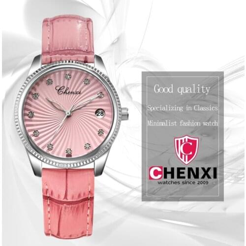 CHENXI Ladies Casual Watch Waterproof Calendar Diamond Luminous Leather Strap Luxury Quartz Watch WA193