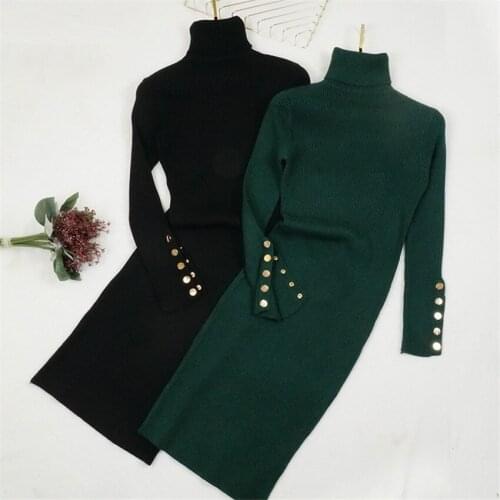 Gowyimmes 2018 Autumn big Size Women Knitted Dress Casual Lady Long Sleeve dress Turtleneck dress vestidos Winter Bottomings 171
