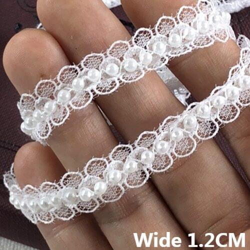 1.2CM Wide White Tulle Fabric Beaded Lace Applique Guipure Trimmings Lace Ribbon DIY Princess Clothes Wedding Sewing Accessories
