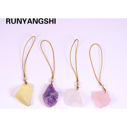 1PCS Natural Crystal Pendant rose quartz Mobile phone accessories pink crystal Key buckle decorate