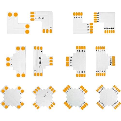 10mm Width Corner Connector 2pin 3pin 4pin 5pin 12mm T L X PCB Solder Connector For WS2812 WS2811 3528 5050 RGB Led Strip Light