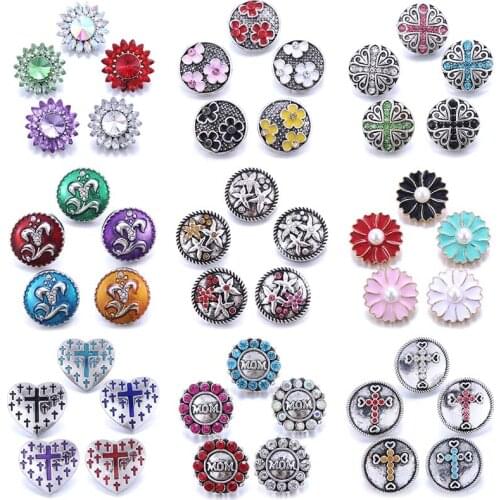 10pcs/lot Wholesale Snap Button Jewelry Mixed Metal 18mm Snap Button with Rhinestone Button for 20mm 18mm Snap Bracelets Bangles