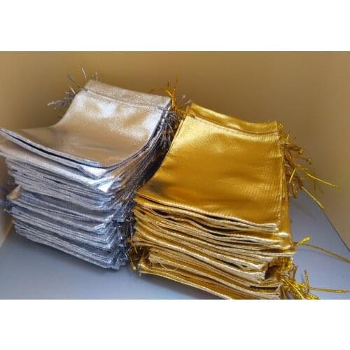 100Pcs Gold Color & Silver Color 7x9cm Organza Bag Jewelry Pouch Bag,Christmas Wedding Bridal Birthday Party Gift Bags & Pouches