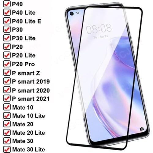 100D Safety Tempered Glass For Huawei P20 Pro P30 P40 Lite E P smart Z 2019 2020 2021 Screen Protector Mate 10 20 30 Lite Glass