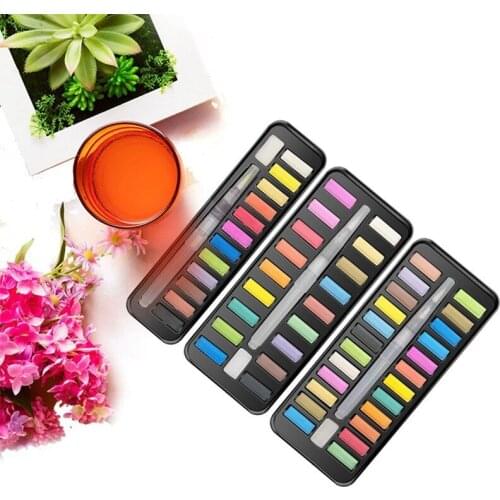 12/18/24 Colors Portable Travel Solid Pigment Watercolor Paint Set With Water Color Brush Pen For Painting Art Supplies