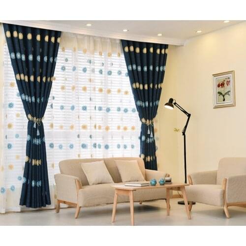 2021 Curtain for Living Dining Room Bedroom New High-end Luxury Embroidered Curtain Japanese and Korean Style Screen Sun Flower