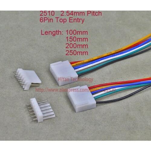 25sets 2510 2.54mm Pitch Top Entry 6Pin Connector 100mm To 250mm with 1007 26AWG Electronic Wire Cable 6A Pin Header
