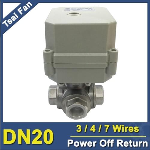 AC110V-230V 3/4/7 Wires Electric Actuator Valve DN20 3 Way L/T Port SS304 3/4'' 1.0Mpa Torque 10Nm On/Off Time 15sec