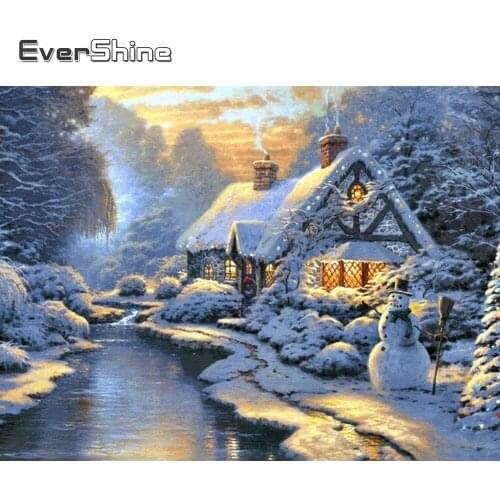 EverShine Diamond Painting Cross Stitch Landscape Needlework Diamond Embroidery Winter House Mosaic Art Set Handmade Hobby
