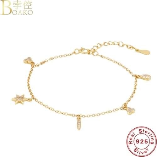 BOAKO 925 Sterling Silver Chain Bracelet For Woman Jewelry Valentine Day Birthday Gift Zircon Cheville Ladies Anklet Bracelets
