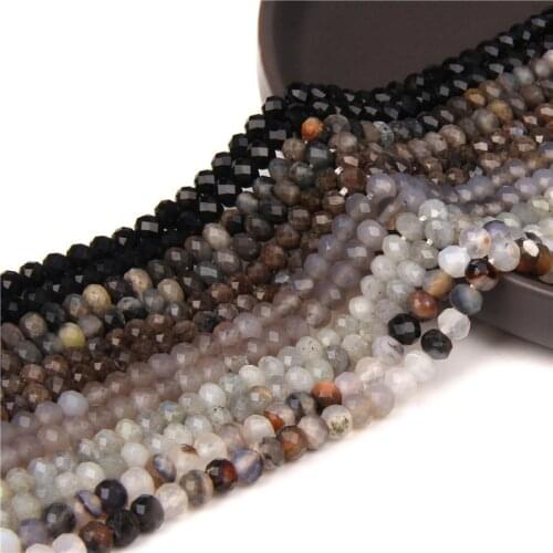 4*6mm Grey Faceted Natural Stone Rondelle Agat Black White Jades Spacer Beads For Jewelry Making DIY Bracelet Necklace Ear Studs