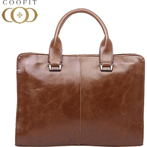 Coofit Mens Vintage Briefcase Crossbody Shoulder Bag Leather Male Large Capacity Business OL Handbag Men Messenger Laptop Bags