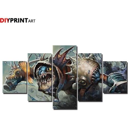 DOTA2 Fish Man 5 Panels Modern Art Painting Canvas Pictures for Living Room A1965