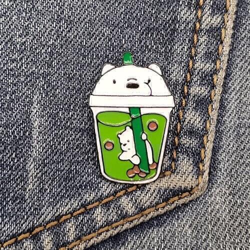 Polar Bear With Milk Tea Brooch Creative Anime Cartoon Badge Enamel Pin Clothes Backpack Jacket Lapel Pin Jewelry Accessories
