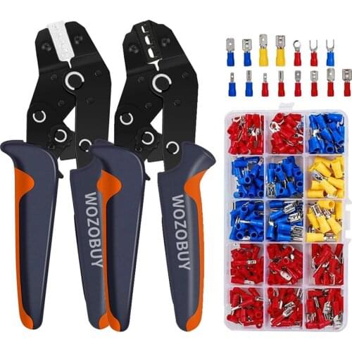WOZOBUY SN-02C/SN-48BS Electrician Crimping Pliers-Adjustable Ratchet Crimping Tool Set, With Ferrule Insulated Terminals