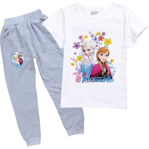 Disney frozengirls Clothing Set Summer Cotton T-Shirt + long Pants Children Casual Suit Boy Outdoor Sportswear kids Homewear