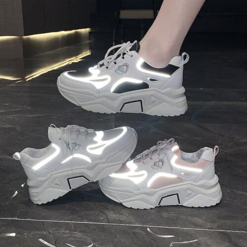 Autumn and Summer New Women Casual Shoes Breathable Lace Up Fluorescence Ladies Casual Sneakers Women Flats Creepers