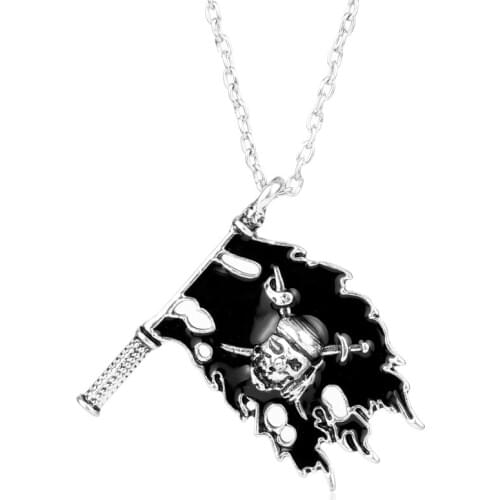 MQCHUN New Black Pirates of the Caribbean Jewelry For Men Movie Pirates of the Caribbean Skull Head Flag Pendant Necklace -30