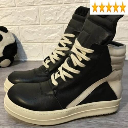 Luxury Men Trainers Ankle Thick Platform Cow Leather Boots Lace Up Casual Sneaker Zip Flats Lovers High Top Shoes Big Size