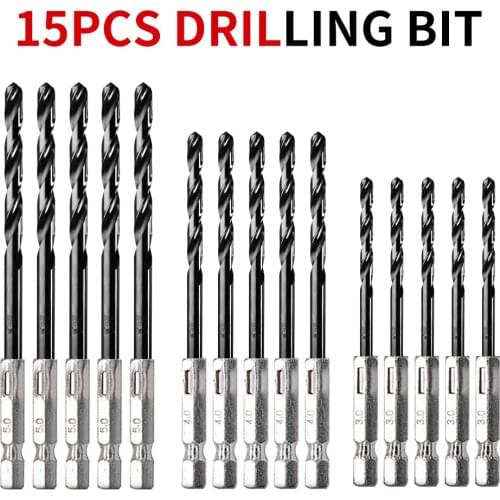 15pcs Drill Bit Hexagonal Shank High Speed Steel Straight Shank HSS High Speed Steel Titanium Coated Drill Bit Tool Set