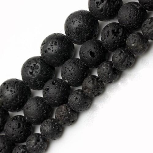 Natural Black Volcanic Lava Rock Stone Round Loose Spacer Beads For Jewelry Making Strand 15 inch DIY Jewelry Accessorries Beads