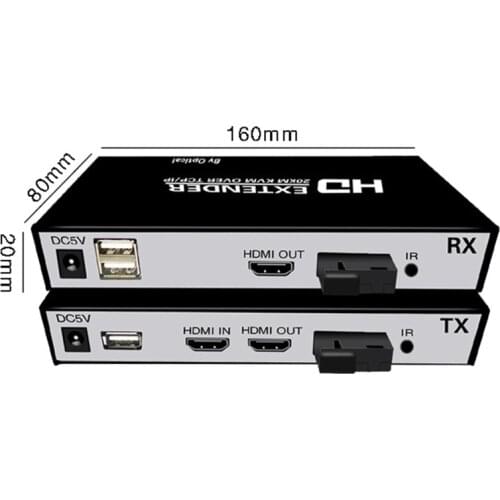 TLT-TECH 1080P HDMI Fiber Optic Converter Support USB Control 20Km Fiber Optical Extender with Loop Out Over SC Fiber Cable