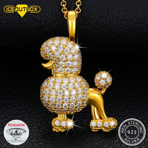 Lovely Animal Poodl Moissanite Diamond Pendant Necklace 100% 925 Sterling Silver Hip Hop Fine Jewelry For Women Men Dropshipping