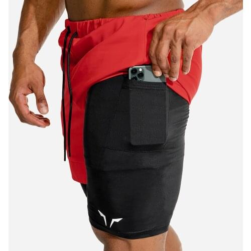 Fake 2 in 1 Running Shorts Men Sports Jogging Fitness Shorts Quick Dry Beach Short Pants Gym Sport Shorts Men Workout Bottoms