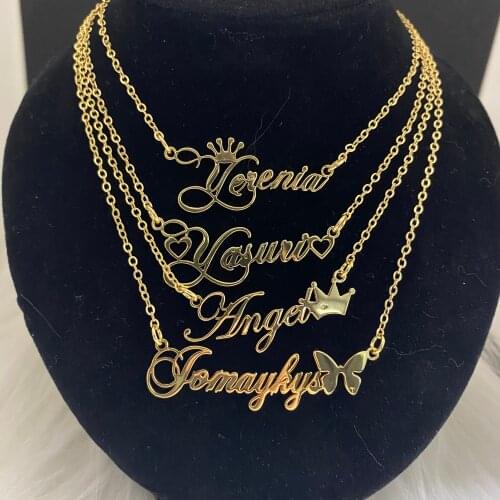 Custom Name Necklace Custom Crown Butterfly Necklace Customized Name Necklace Custom Stainless Steel Necklace For Women Gift