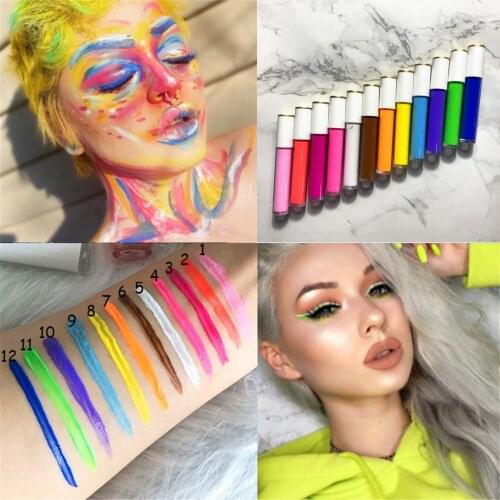 12 Colors Neon Yellow Green Liquid Eyeliner Quick Dry Waterproof Eyes Makeup Liquid Eye Liner White Blue Eyes Cosmetics Pen