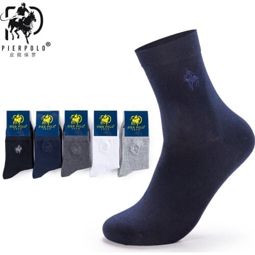 PIER POLO Brand Socks High Quality 5 Pairs/Lot Men Cotton Socks Business Men Embroidery Long Dress Socks Calcetines