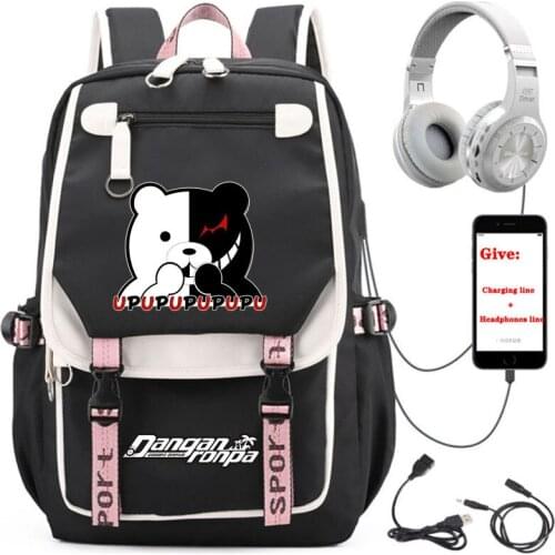 Anime Danganronpa backpack student School book Bag Unisex Travel Backpack USB Charging teenagers Laptop packsack