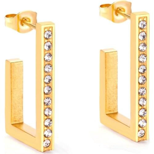 Earrings Stud Jewelry Rectangle Hook Shape Stainless Steel Hypoallergenic Fashion Gold Earrings For Women Girl Jewellery